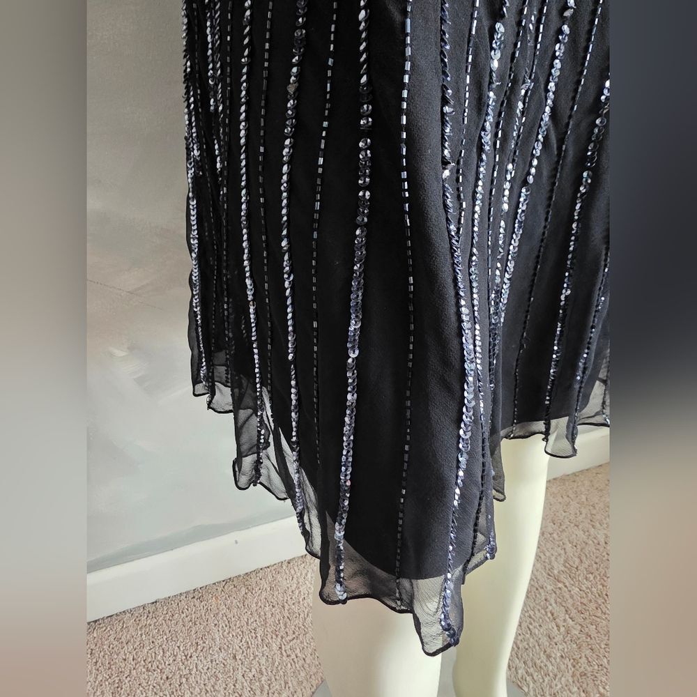 Black Fully Sequin Beaded Flapper Style Cocktail Dress Sleeveless Silk Sz 14 - Picture 5 of 16